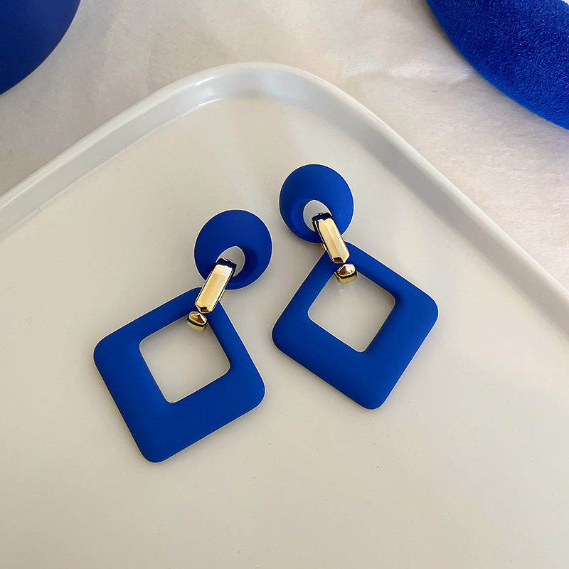 Wholesale Silver Needle Wrinkled Blue Irregular Metal Earrings